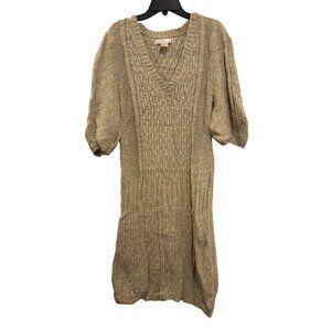 Anthropologie Kaisely Sweater Dress Women’s L Beige V-Neck Cable Knit Short Slee